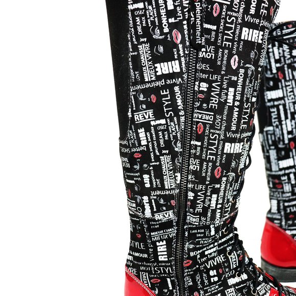 CANADIAN PORTOFINO Graffiti newspaper PRINT Tall LEATHER boots EUR 42 US 11 - Picture 3 of 10